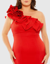 Red One Shoulder Ruffle Detailed Gown (Plus) - FINAL SALE